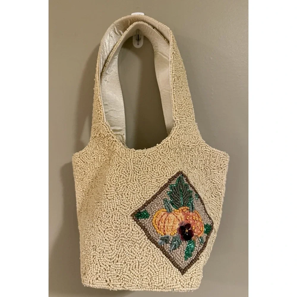 Handmade In India Beaded Fall Pumpkin Should Tote Style Bag Viral New